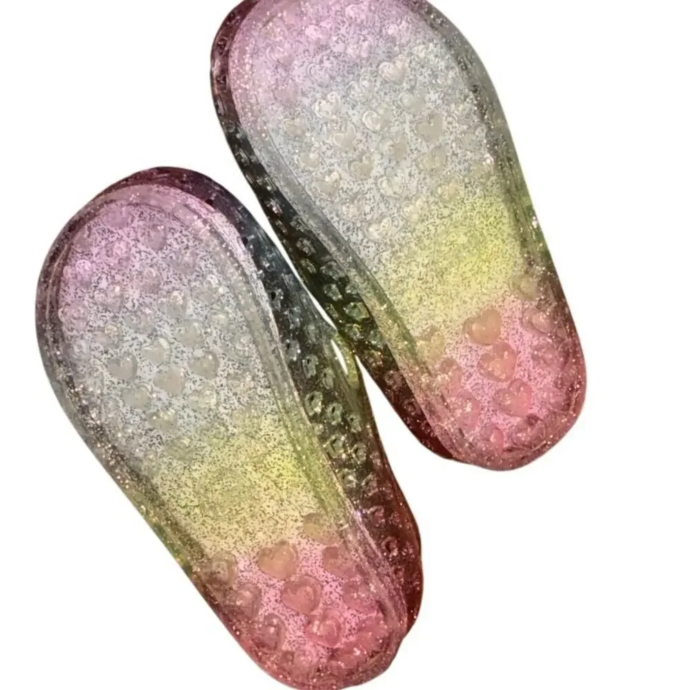 Wonder Nation Rainbow Glitter Jelly Shoes Girls 6C Unicorn Heart Velcro Sandals